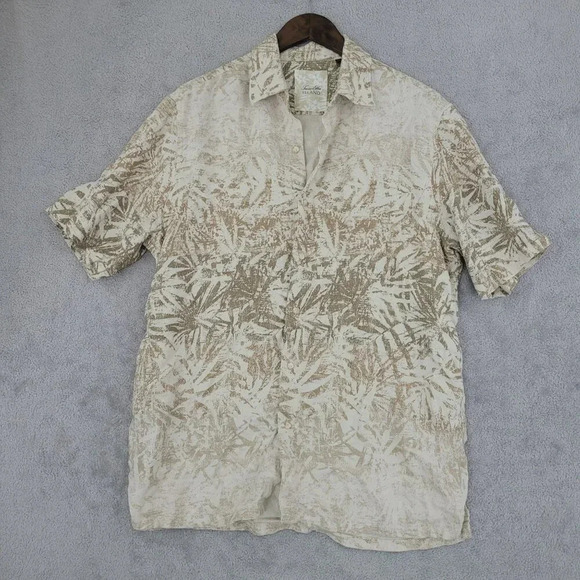 Tasso Elba Island  Mens L Silk & Linen Short Sleeve Button-Up Shirt  27PT - Picture 1 of 6